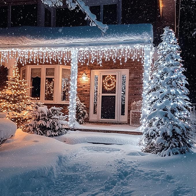 Dazzle Bright Christmas Icicle Lights, 88.5 FT 1080 LED 8 Modes Curtain Fairy Lights with 180 Drops, Xmas String Lights for Outdoor Holiday Wedding Party Decorations (White)