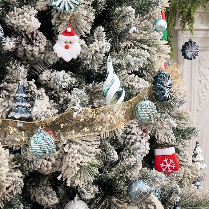 108 Pcs Christmas Ball Ornaments Set, Blue and Silver Shatterproof Hand-Painted Hanging Bulbs Bulk, Decoration for Xmas Tree, Wreath, Garland, Home Holiday Decor