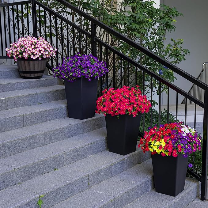 Artificial Faux Flowers for Outdoor 16 Bundles Boxwood Fake Morning Glory for Planter,UV Resistant Fake Flowers for Home Porch Patio Outside（Rose Red）