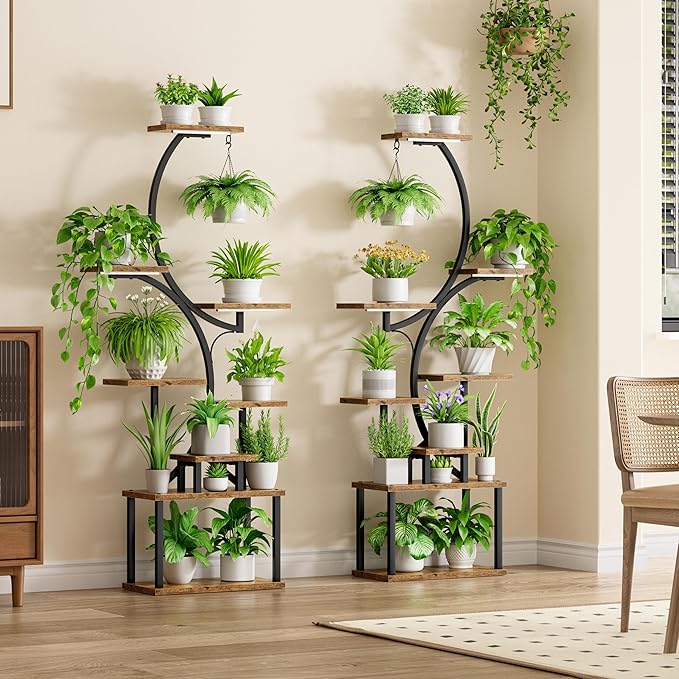 Plant Stand Indoor with Grow Light - 2 Pack Tall Indoor Plant Shelf, 62" Corner Plant Holder, 8 Tiered Large S-Shape Flower Multiple Display Shelf for Home, Office