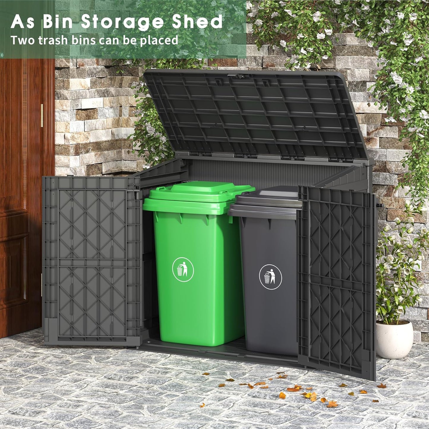 Horizontal Resin Storage Shed 36 Cu Ft with Lockable Doors, Portable Outdoor Storage Cabinet -Easy to Assemble,Sheds & Outdoor Storage, Waterproof Outdoor Storage Box for Backyards,Black