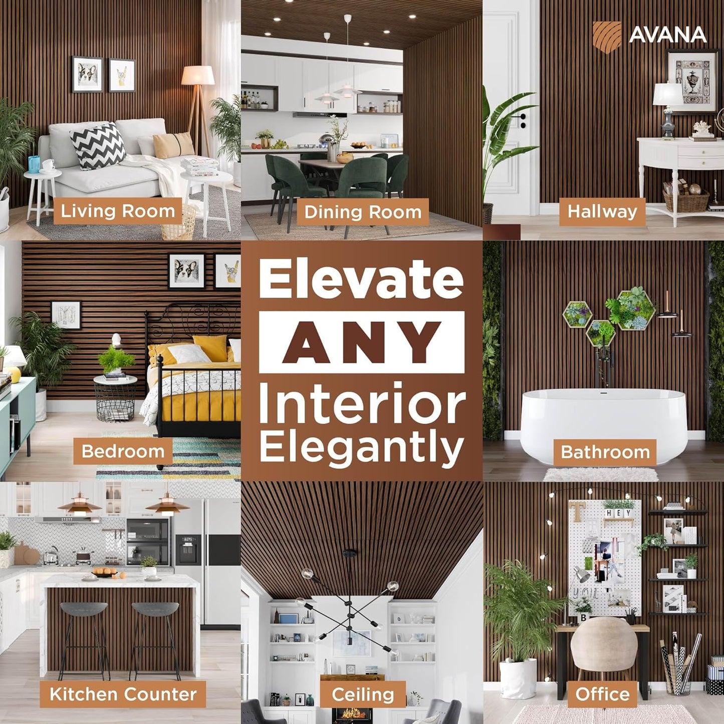 Avana Acoustic Wood Wall Panels – 94.4 x 12.6 Inch Rustic Walnut Acoustic Panels 4 PCs – Wall Panels For Interior Wall Decor For Homes, Offices, Studios – Sturdy and Durable Wood Panels For Wall