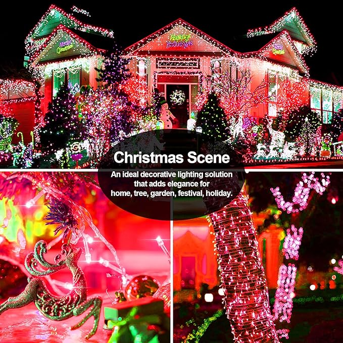 JXLEDAYY 403 FT 1000 LED Christmas Lights Outdoor Fairy Lights Plug in Extra Long String Lights Clear Wire Waterproof 8 Modes Timer for Outside House Tree Garden Yard Wedding Party Decorations-Red