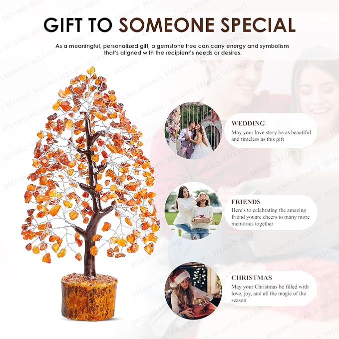 Crocon Carnelian Chakra Tree of Life - Crystal for Positive Energy, Handmade Gemstone Feng Shui Decor, Good Luck Money Tree Bonsai - Orange Healing Crystals for Sacral Chakra, Prosperity Gift