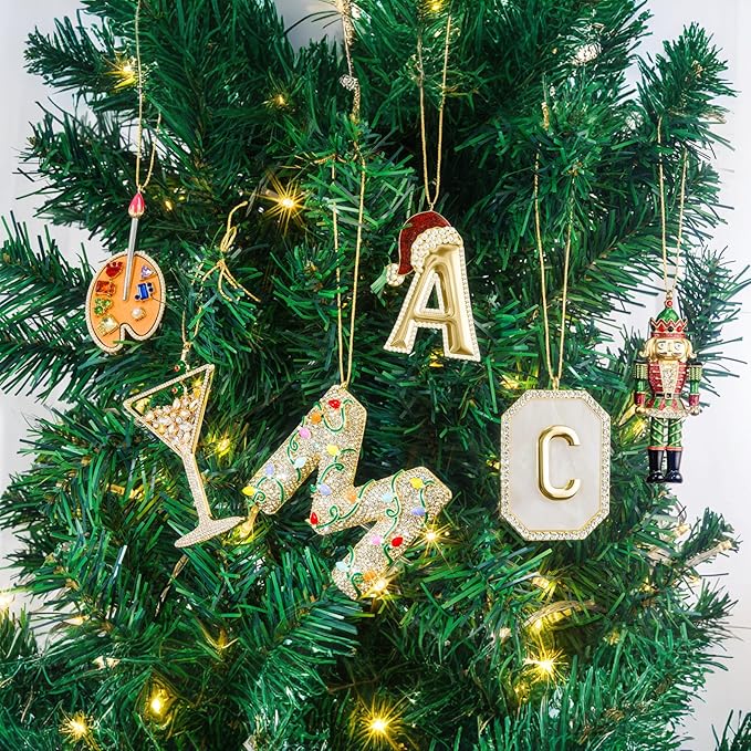 2025 Christmas Initial Ornaments,Letter C Ornaments for Xmas Tree,Hanging Christmas Ornament Gift for Mother Friends Sister Wife Grandma Women Men