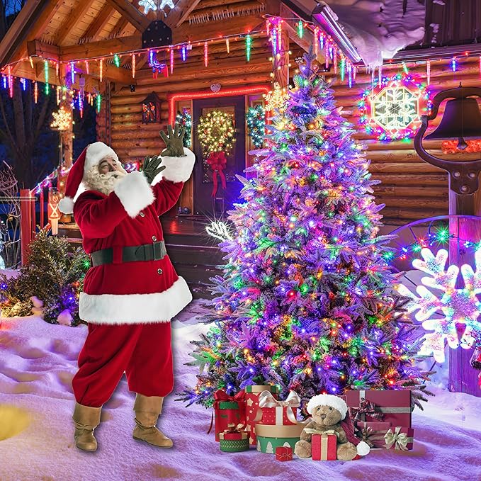 Sunnyglade 6ft Artificial Snow Flocked Christmas Tree with 400 LED Lights (Not pre-lit), Xmas Tree Full Tree with 800 Branch Tips & 11 Modes Light, RGB & Warm White Light, Foldable Stand for Home