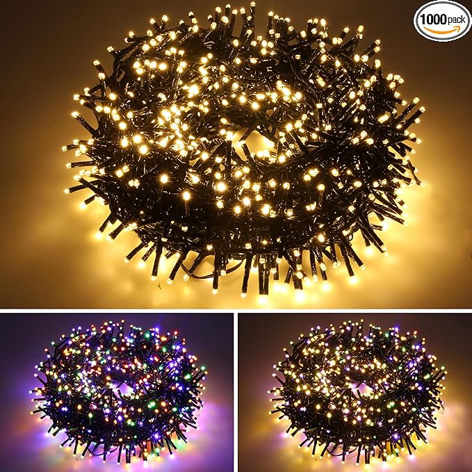 AWQ 1000 LED 82 FT Christmas Cluster Lights, Multi & Warm String Lights Plug in with 11 Modes, Timer & Memory Function Extendable for Indoor Outdoor Wedding Party Christmas Decoration (1000)