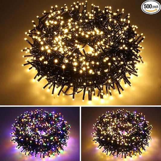AWQ 500 LED 49 FT Christmas Cluster Lights, Multi & Warm String Lights Plug in with 11 Modes, Timer & Memory Function Extendable for Indoor Outdoor Wedding Party Christmas Decoration (500)