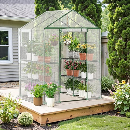 Walk-in Greenhouse for Outdoor, 57 x 57 x 77'' Walk in Plant Greenhouses with Durable UV-Resistant Cover, Reinforced Green House with 3 Tiers Stands Heavy Duty for Patio, Backyard and Porch