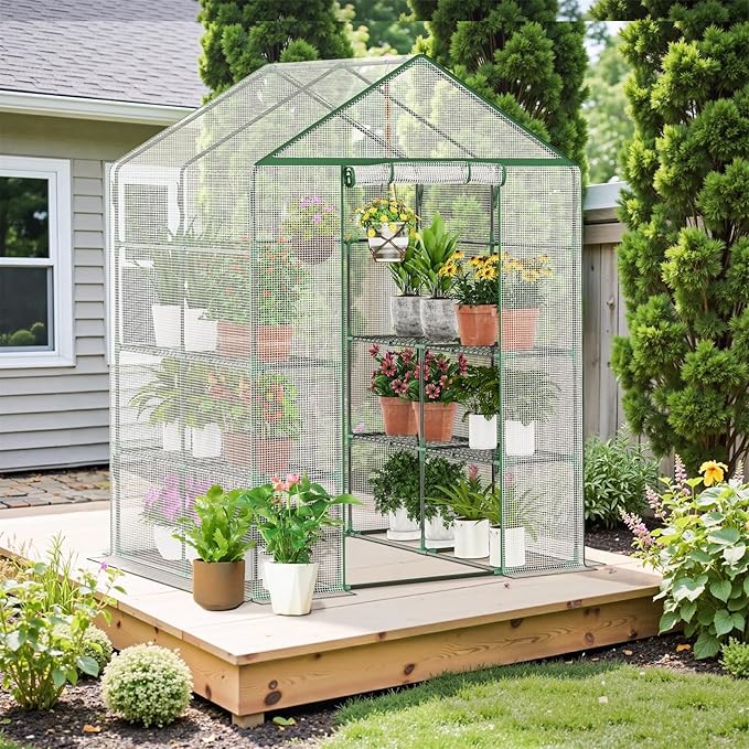 Walk-in Greenhouse for Outdoor, 57 x 85 x 77'' Walk in Plant Greenhouses with Durable UV-Resistant Cover, Reinforced Green House with 3 Tiers Stands Heavy Duty for Patio, Backyard and Porch