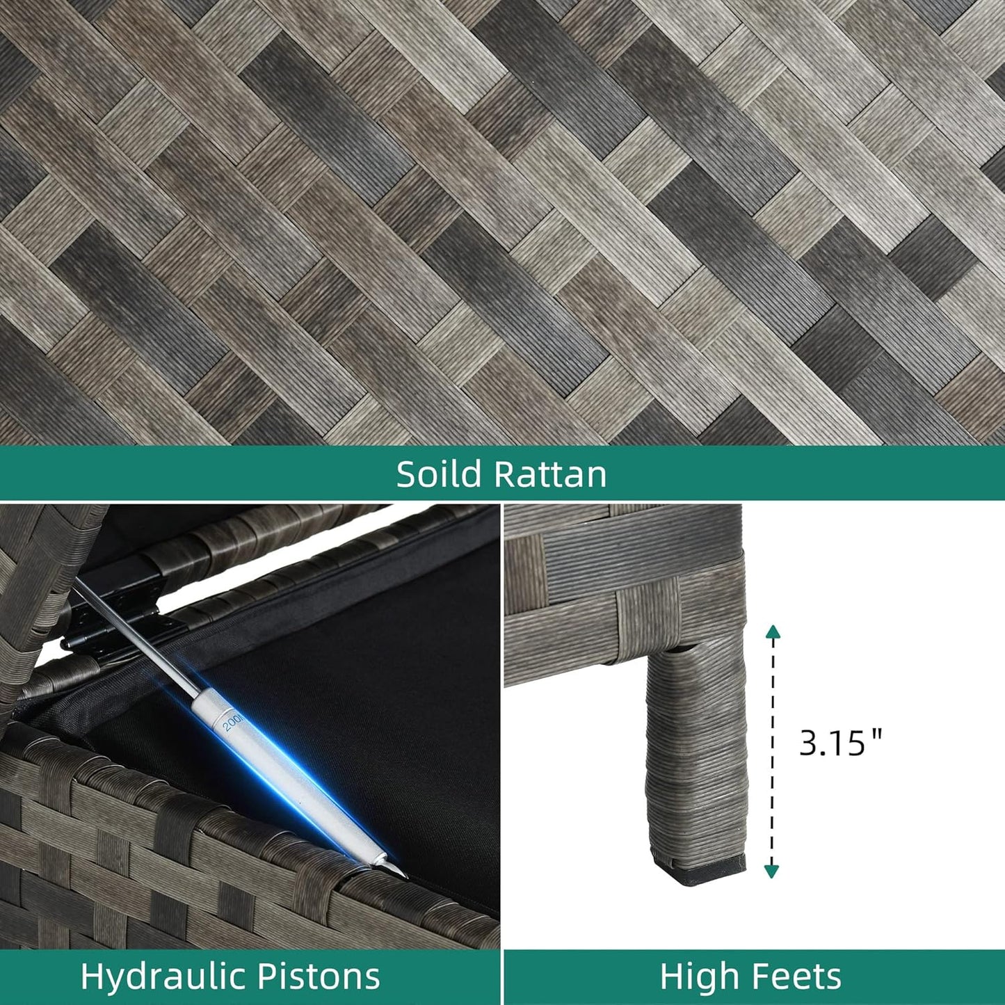 YITAHOME 230 Gallon Deck Box, XXL Wicker Outdoor Storage Box, All-Weather Storage Organizer for Patio Furniture, Outdoor Cushions, Pool Storage and Garden Tools (Grey)