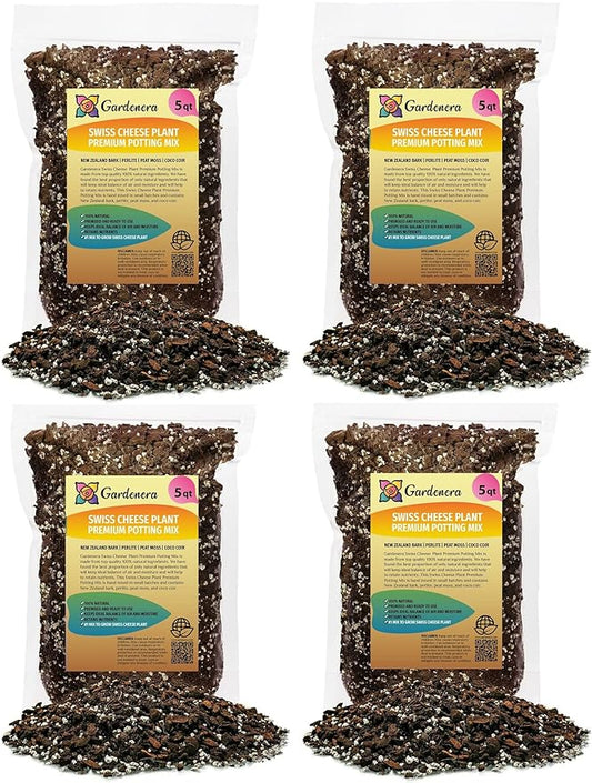 Gardenera Premium Swiss Cheese Plant Potting Mix - 20 QT - Monstera Deliciosa Blend for Optimal Nutrients and Drainage for Healthy Growth - (4 Bags of 5 Quart)