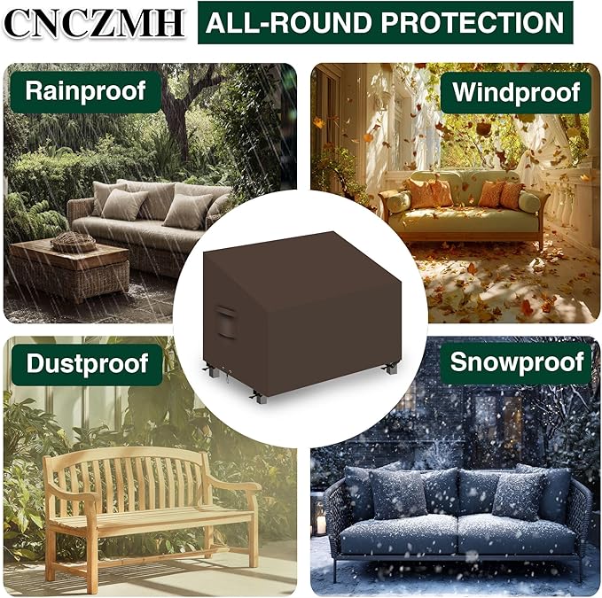 Heavy Duty Patio Sofa Covers Waterproof, Outdoor 3-Seater Couch Cover Waterproof, 600D Outdoor 2-Seater Loveseat Furniture Covers with Air Vent Handle 48''W x 28''D x 24''H/ 35''H Brown