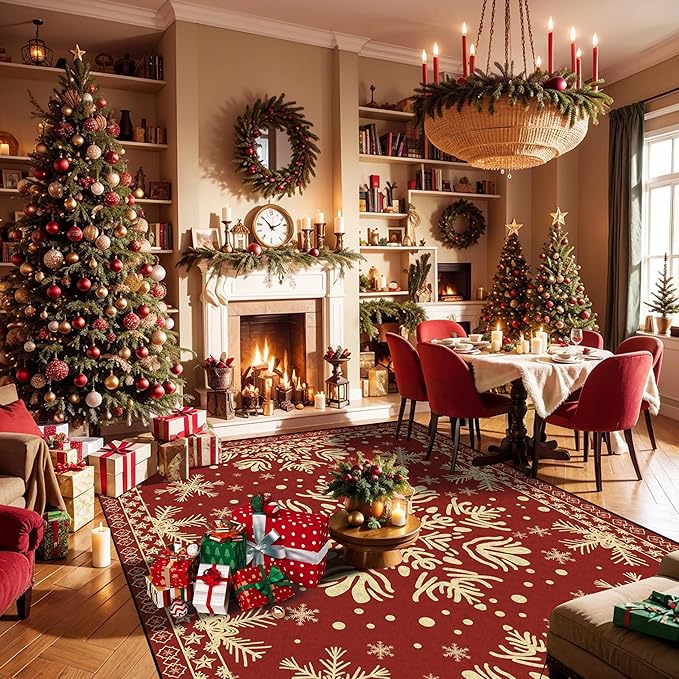 6' X 9' Christmas Rug Snowflake Area Rugs Washable Non-Slip for Bedroom Living Room Dining Room Classroom Nursery Merry Christmas Carpet for Kids Girls Women Floor Mat Pad