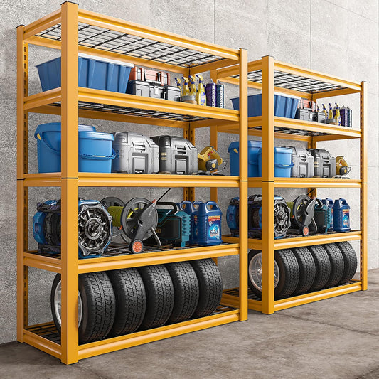 REIBII Storage Shelves 40''W Garage Shelving Heavy Duty Metal Shelving 2000LBS Metal Shelves 5 Tier Industrial Shelf for Kitchen Pantry Warehouse Basement 72" H x 40''W x 17.8''D Yellow, 2 Pack