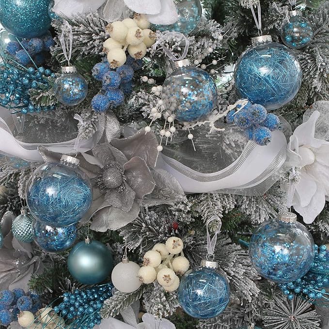 Sea Team Shatterproof Clear Plastic Christmas Ball Ornaments Decorative Xmas Balls Baubles Set with Stuffed Delicate Decorations (50mm/1.97"/30-Pack, Babyblue)
