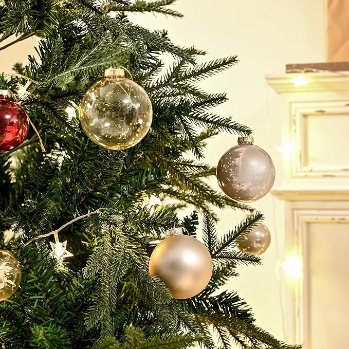 Champagne Glass Christmas Ball Ornaments for Christmas Tree, 2.36” Christmas Hanging Ornaments Set of 12 Xmas Baubles for Holiday Party Xmas Tree Decorations Gifts