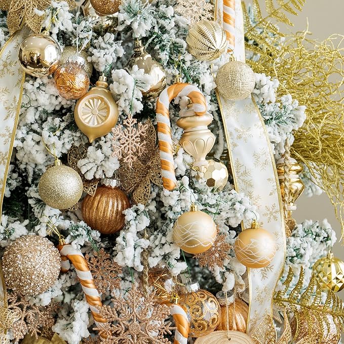 XmasExp 99-Pack Christmas Ball Ornaments Assorted Shatterproof Christmas Tree Decorations with Hand-held Gift Package for Xmas Tree,Home,Party(Champagne Gold)