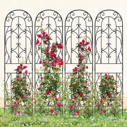 4 Pack 59x16in Metal Garden Trellis for Climbing Plants,Black Large Trellis for Climbing Plants Outdoor, Roses, Vegetables Vines Flowers Support, Large Decorative Outdoor Trellis