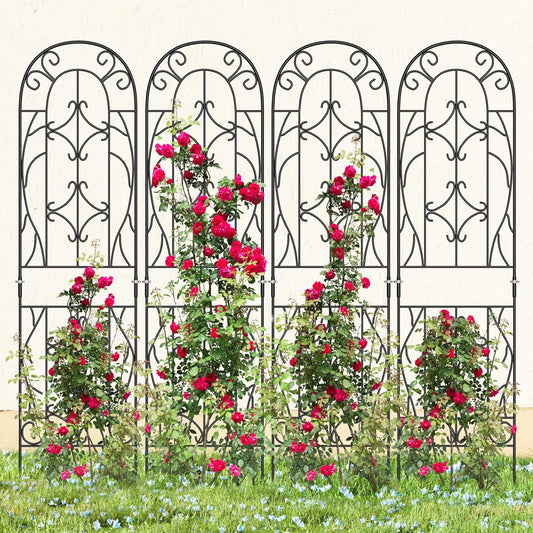 4 Pack 59x16in Metal Garden Trellis for Climbing Plants,Black Large Trellis for Climbing Plants Outdoor, Roses, Vegetables Vines Flowers Support, Large Decorative Outdoor Trellis