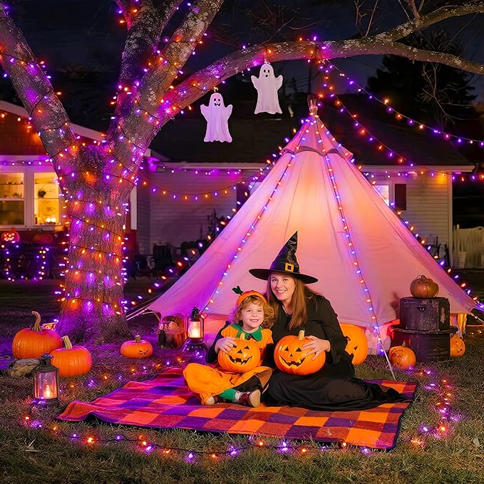 JMEXSUSS 500 LED Orange and Purple Halloween Lights, 173ft Halloween String Lights Outdoor Waterproof, 8 Modes Christmas Tree Light Plug in for Party House Indoor Decor