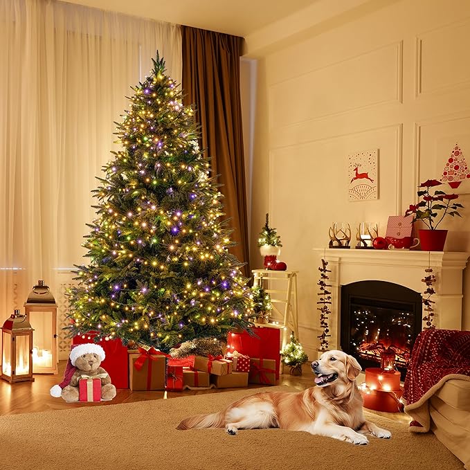 Sunnyglade 6ft Artificial Christmas Tree with 400 LED Lights (Not pre-lit), Xmas Tree Full Tree with 800 Branch Tips & 11 Modes Light, RGB & Warm White Light, Foldable Stand for Home, Party Decor