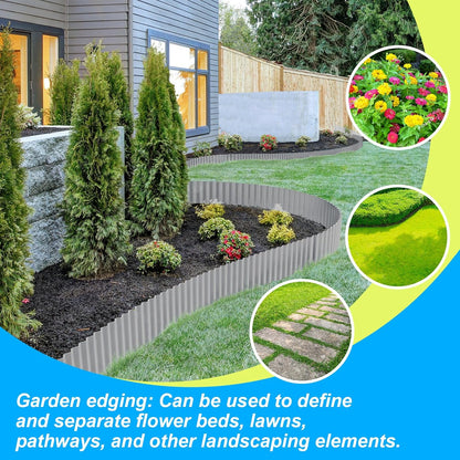 LAVEVE Corrugated Metal Garden Edging 6" x 40Ft, Landscape Edging Border for Lawn, Flower Bed, Garden Fence, Paver Edging (Light Gray)
