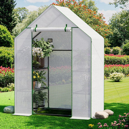 Greenhouse for Outdoors, Small Greenhouse, Walk-in Greenhouses with 3 Tiers 4 Shelves, PE Cover, Heavy Duty Plant Greenhouses for Garden and Backyard