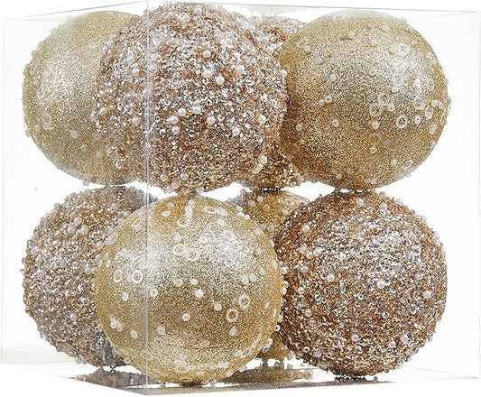8CT Christmas Ball Ornaments, Champagne Christmas Ball Decorations Shatterproof Plastic Hanging Pearl Balls for Holiday Party(90mm/3.54")