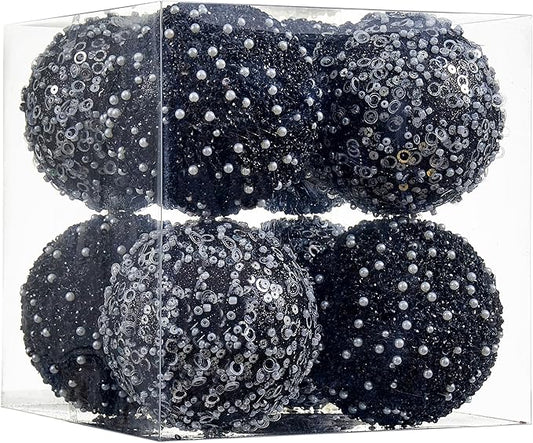 8CT Christmas Ball Ornaments, Black Christmas Ball Decorations Shatterproof Plastic Hanging Pearl Balls for Holiday Party(90mm/3.54")