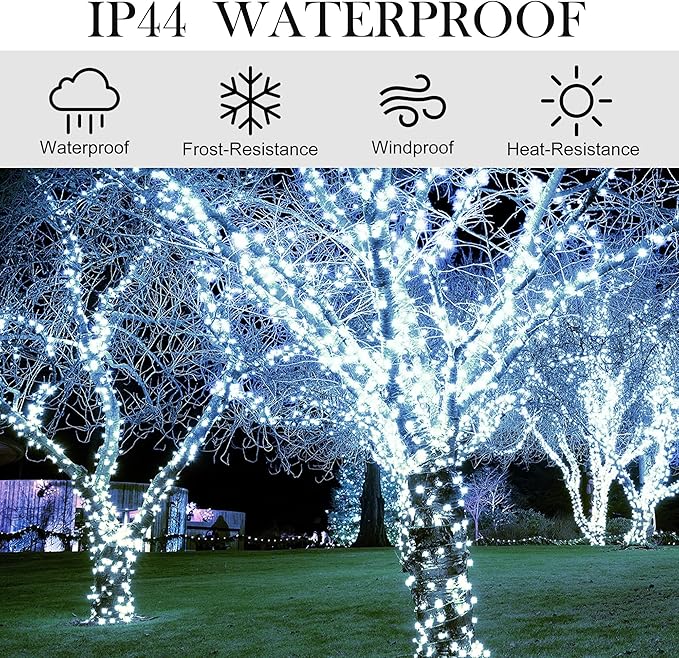 weillsnow 328 FT 1000 LED Christmas String Lights with Remote & Timer, 8 Lighting Modes Twinkle Lights, Waterproof Fairy Lights for Outdoor Bedroom Backyard Tree Wall Christmas Decoration (White)