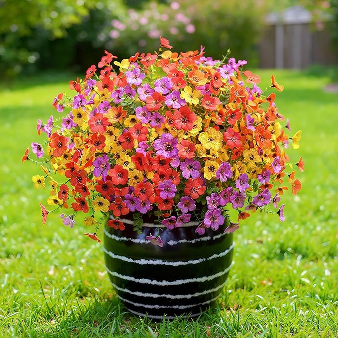 Artificial Flowers for Outdoors - UV Resistant & Fade-Resistant Fake Flowers, 10 Bundles Waterproof Faux Flowers for Garden, Yard, Patio, Wedding & Home Decor 10 Mixed Bundles