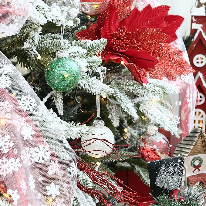 Sea Team 60mm/2.36" Shatterproof Clear Plastic Christmas Tree Ball Ornaments Set, Decorative Hanging Transparent Xmas Baubles with Stuffed Delicate Decorations (30 Counts, Elf)