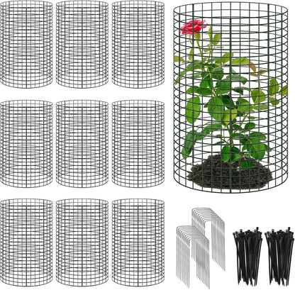 30 Pcs 24'' x 12'' Large Wire Plant Protector from Animals, 10 Pack Metal Plant Cage Chicken Wire Cloche with Ground Stakes and Nylon Tie to Keep Animals Out, Garden Protection Bunny Barricade