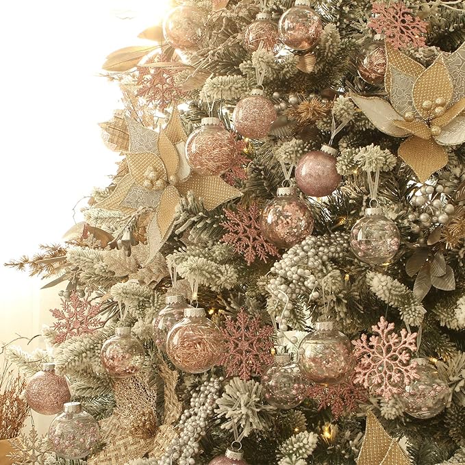 Sea Team Shatterproof Clear Plastic Christmas Ball Ornaments Decorative Xmas Balls Baubles Set with Stuffed Delicate Decorations (60mm/2.36 inch 30-Pack, Pinkish Gold)