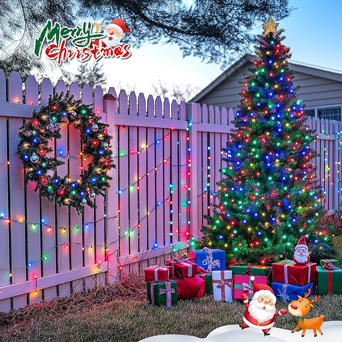 JMEXSUSS 600 LED Solar Christmas Lights Outdoor Waterproof, 206.7 ft Solar String Lights Outdoor, 8 Modes Tree Light for Outside Yard Patio Christmas Decorations