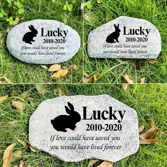 Zatanmulo Personalized Pet Memorial Stone, Garden Memorial Stone Personalized, Rabbit Headstone, Rabbit Tombstone, Memorial Plaque Outdoor, Garden Stepping Stone (Rabbit)