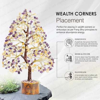 Amethyst & Citrine Crystal Tree of Life - Chakra Tree of Life, Handmade Gemstone Tree, Feng Shui Tree, Crystal Decoration, Money Tree, Spiritual Gift, Healing Crystal Tree, Gem Tree, Chakra Decor