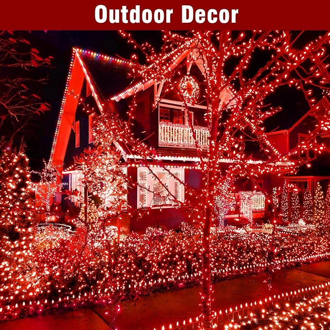 Nisocy 200 LED Red String Lights with Green Wire, Waterproof Christmas Tree Fairy Lights with 8 Modes, Indoor Outdoor Decorative Lighting for Holiday, Party, Garden, Patio(66FT)