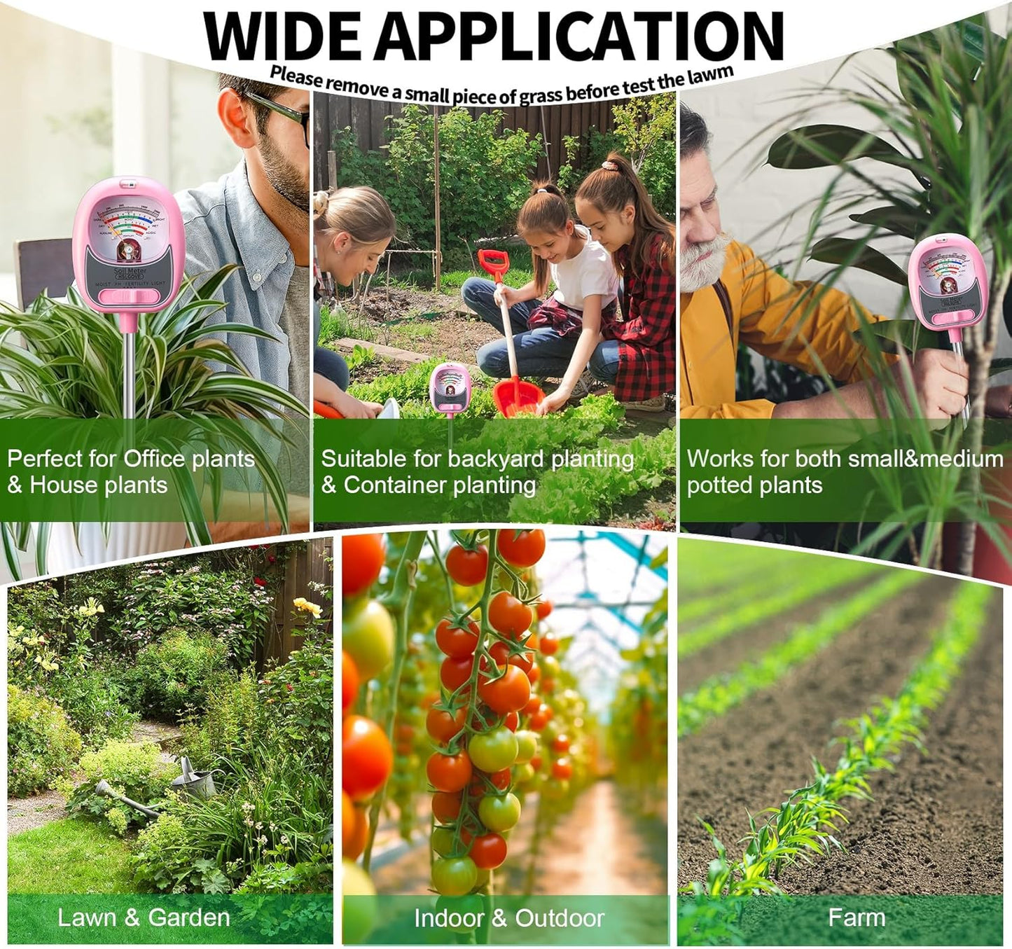 HSLGOVE Soil Test Kit,4-in-1 Soil Moisture Meter,Soil PH Meter/Fertility/Sun-Light, Large Dial Soil Tester-MilkPink