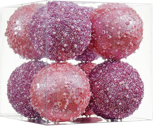 8CT Christmas Ball Ornaments, Pink Christmas Ball Decorations Shatterproof Plastic Hanging Pearl Balls for Holiday Party(90mm/3.54")