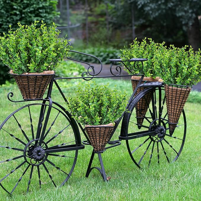 AmyHomie 20 Bundles Green Artificial Plants for Outdoor Spring Summer Decor UV Resistant Faux Wheat Grass Greenery Shrubs Eucalyptus Fake Plastic Plants Garden Porch Window Box Decorating