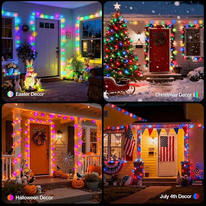 RGB Christmas Lights Outdoor, 98.4FT 300 LED Color Changing String Lights with Remote & Timer, Music Sync Multiple Modes Waterproof Christmas Tree Light for Home Party Holiday Xmas Decoration