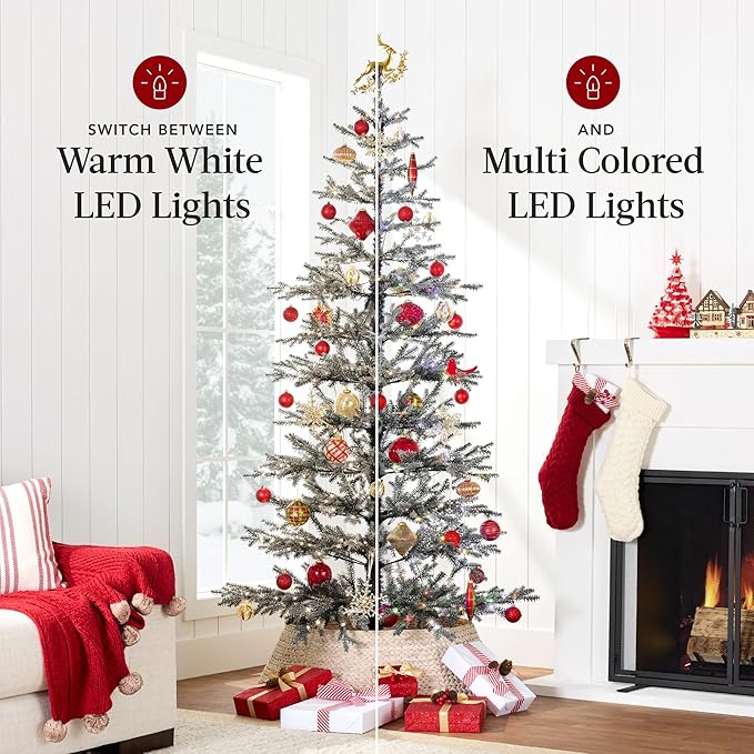 Best Choice Products Pre-Lit Sparse Christmas Tree 12ft Artificial Flocked Pine Holiday Décor Aspen Noble Fir White & Multicolor LED Lights- Pink