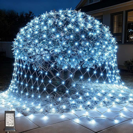 LitHome 14.8FT x 5FT Christmas Net Lights, 300 LED Cool White Net Lights Outdoor Mesh Light Connectable Waterproof, 8 Modes Large Mesh Light Green Wire Plug in for Bushes Xmas Yard Garden Party Decor