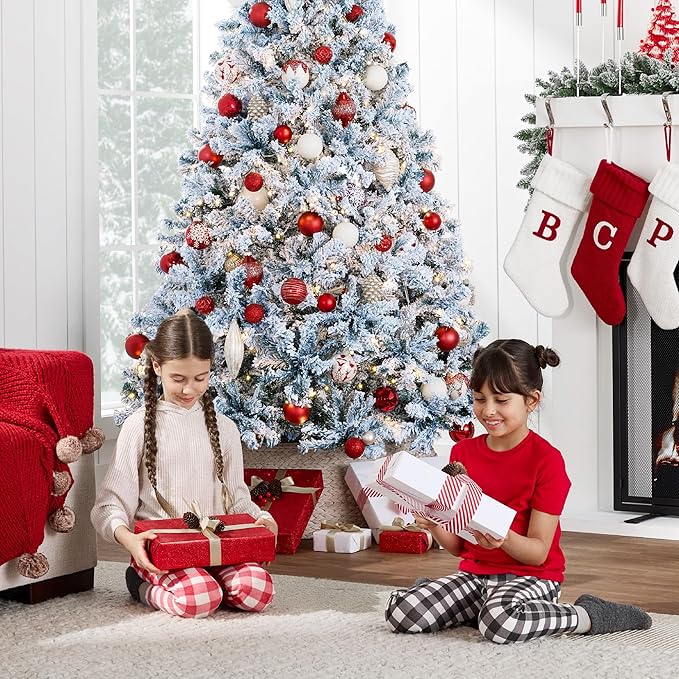 Best Choice Products Pre-Lit Ice Blue Christmas Tree, 7.5ft Artificial Flocked Full Fir Tree, Holiday Decoration w/ 550 Lights, 1,346 Branch Tips