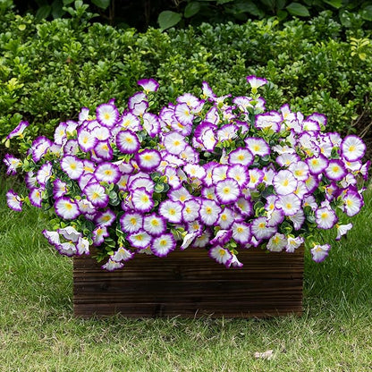 Lnoicy Artificial Flowers for Outdoor 12 Bundles Eucalyptus Fake Flowers for Planter,UV Resistant Fake Morning Glory for Home/Porch/Garden Decoration（Purple/White）