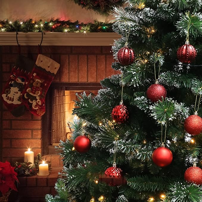 45Pcs 6cm/2.36inch Christmas Balls Glitter Ornaments Set, Shatterproof Plastic Xmas Tree Hanging Ornament, Christmas Decorations Balls for Holiday Festival Wedding House Bar Party(Red/Wine)