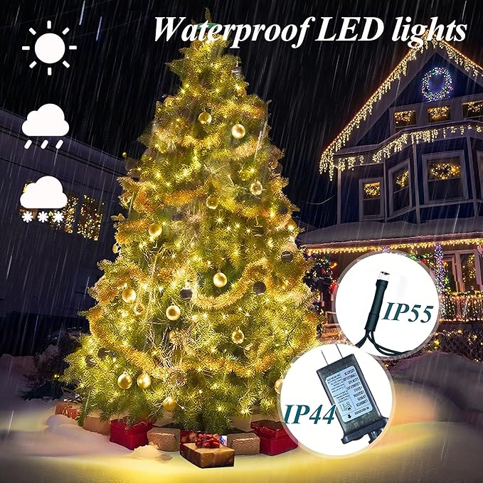 aneeway Christmas Tree Lights 480 LED, Christmas Lights with 8 Light Modes & Memory Function, 9.84FT x 16 String Lights with Timer Function & Remote Control for Christmas Decoration - Warm White