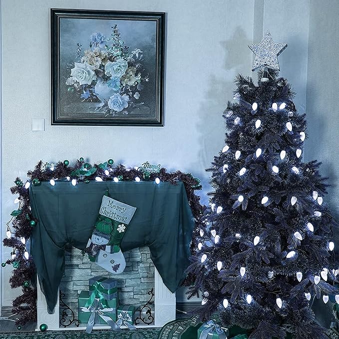 Dazzle Bright White C9 Christmas Lights Outdoor, 50 LED 33ft Waterproof Green Wire String Lights, Indoor Outdoor Fairy Lights for Christmas Tree, Xmas Yard, Party, Wedding House Decorations